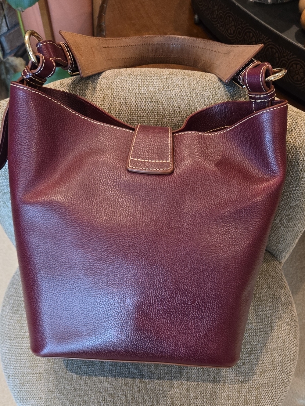 Dooney & Bourke Burgundy Lilly Leather Bucket Bag - Picture 3 of 14